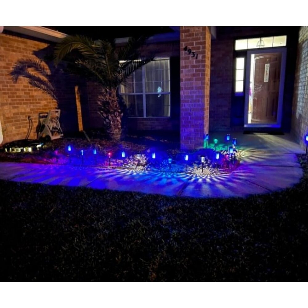 12 Pack Solar Lights Outdoor, Blue Solar Torch Light with Flickering Flame